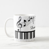 Mug Notes de musique pour piano Nom de script noir bla (Gauche)
