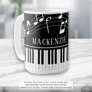 Mug Notes de musique pour piano Nom de script noir bla