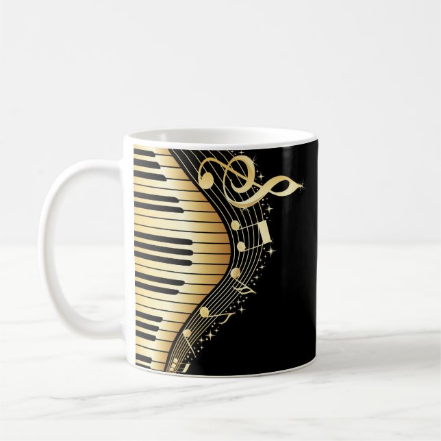 Mug Notes Et Clé De Musique Noire Et D'Or Sparkly (Gauche)