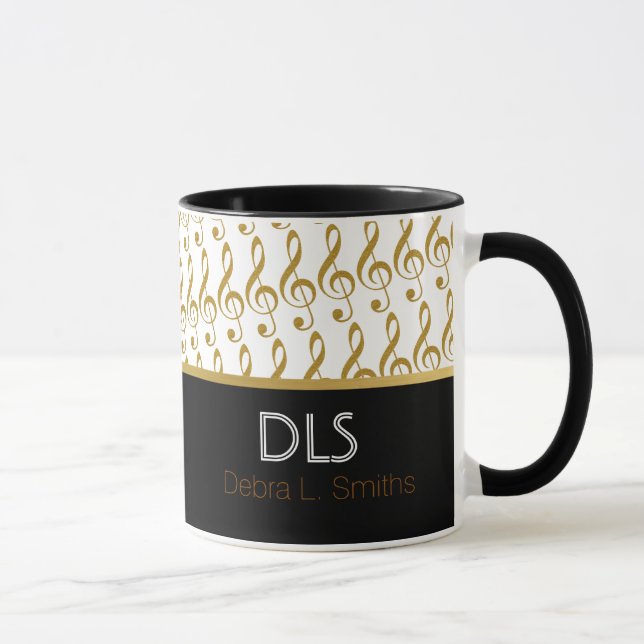 Mug notes musicales dorées personnalisées (Droite)