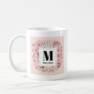 Mug Notes musicales et fleurs Style rétro Monogramme