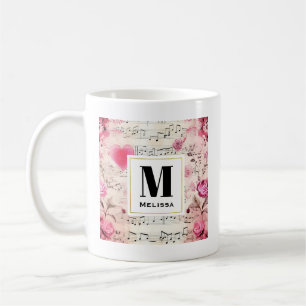Mug Notes musicales et Monogramme Vintage Rose