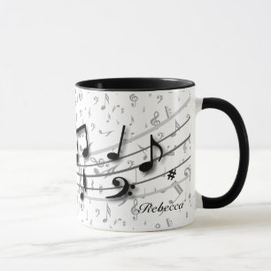 Mug Notes musicales noires et grises personnalisées