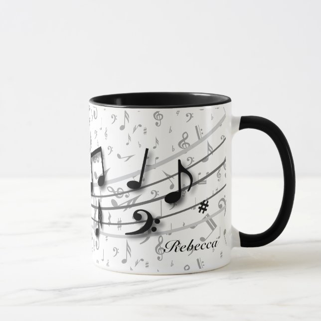Mug Notes musicales noires et grises personnalisées (Droite)