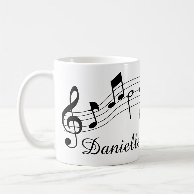 Mug Notes musicales Nom du script Couleur personnalisé (Gauche)