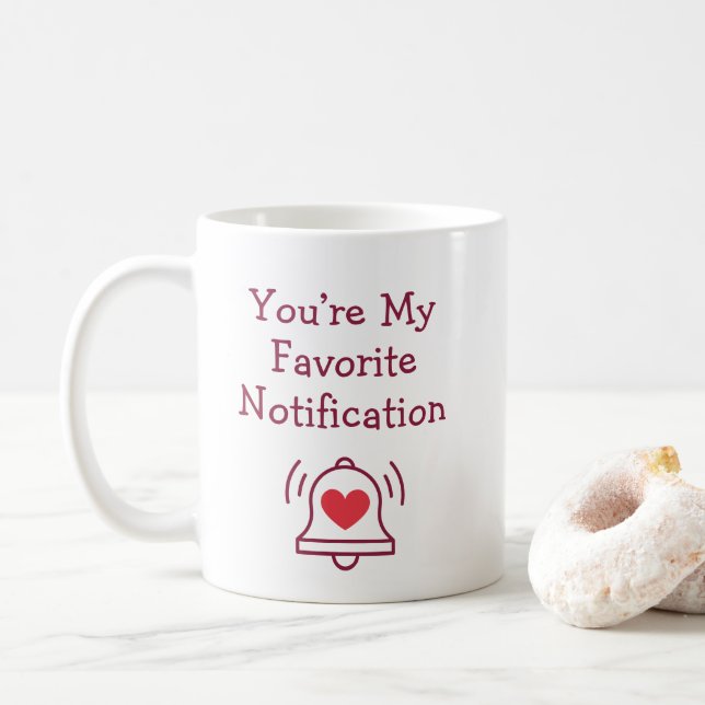 Mug Notification préférée Moderne Bell Bourgogne Rouge (Avec donut)