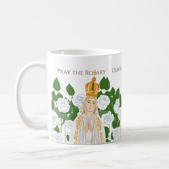 Mug Notre-Dame de Fatima et roses blanches (Gauche)