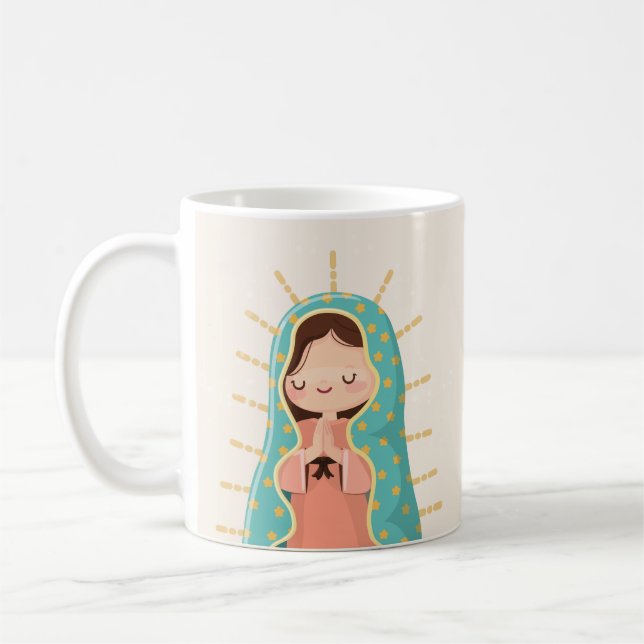 Mug Notre-Dame de Guadalupe style kawaii avec prière (Gauche)