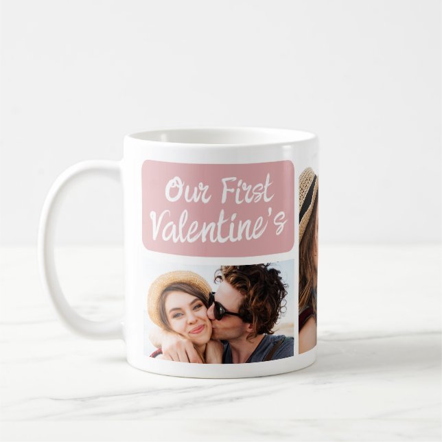 Mug Notre premier collage photo de la Saint-Valentin e (Gauche)