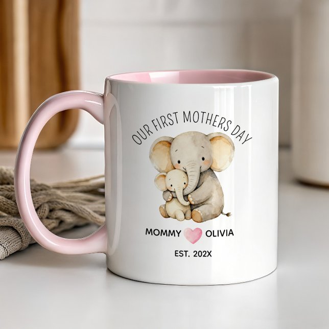 Mug Notre premier jour de fête des Mères, Maman Élépha (Créateur téléchargé)