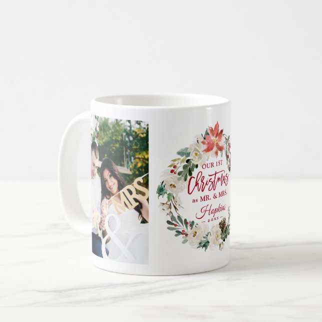 Mug Notre premier Noël en tant que Monsieur Mme Floral (Devant gauche)