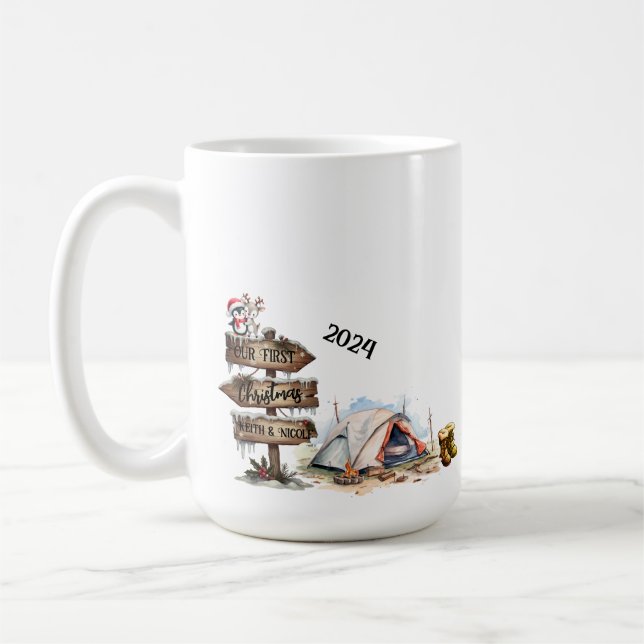 Mug Notre premier Noël Rustique Couple Camping nouvell (Gauche)