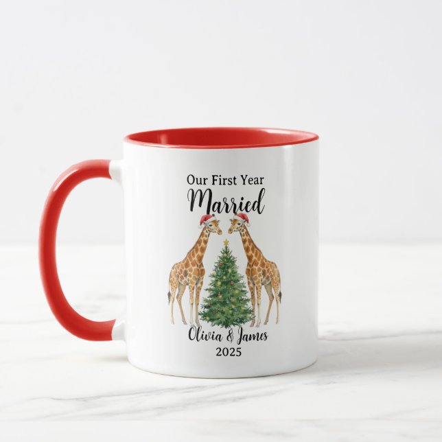 Mug Notre première année de mariage Oie Noël personnal (Gauche)