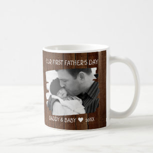 Mug Notre première Fête des pères papa bébé photo bois