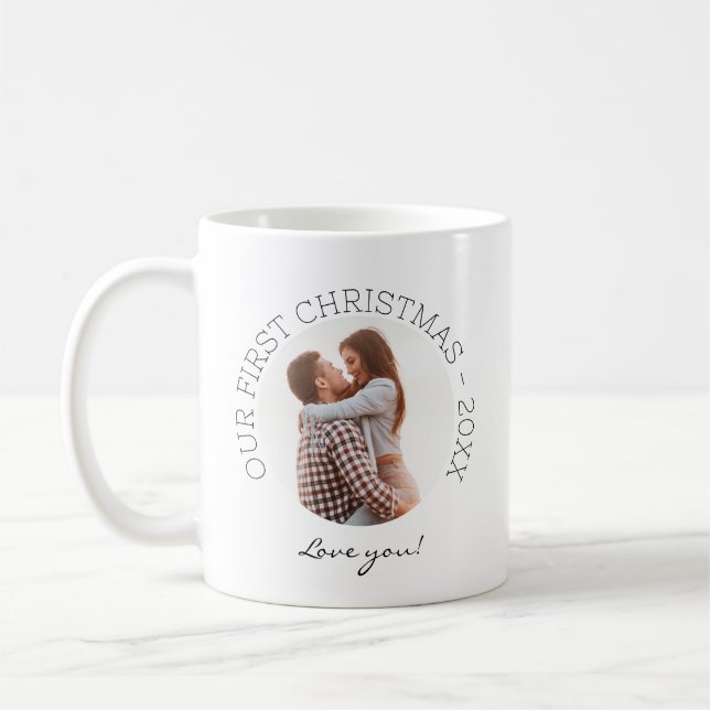 Mug Notre première photo de Noël Amour Simple (Gauche)