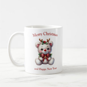 Mug Nounours d'ours en peluche de Noël avec des bois d