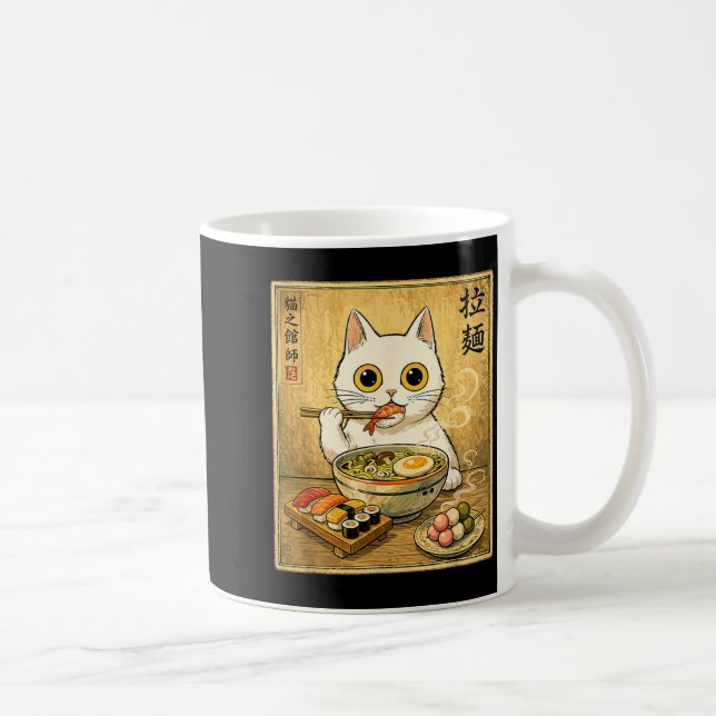 Mug Nourriture Japonaise Funny Kawaii Chat Blanc Ramen (Droite)