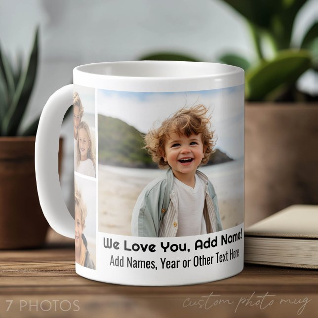 Mug Nous aimons Ajouter un nom - Collage photo avec 7  (Photo Mug with 7 Photos)