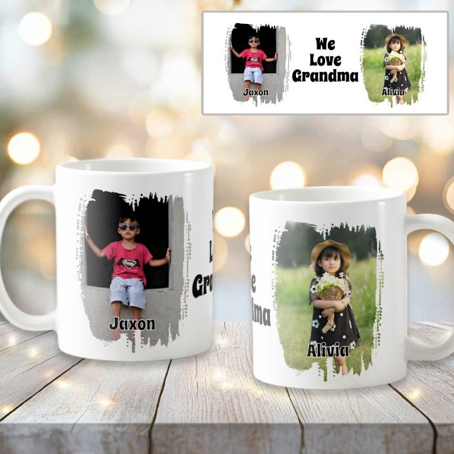 Mug Nous Aimons Grand-Mère Entièrement Personnalisable (We Love Grandma Fully Customizable 2 Photo Coffee Mug)