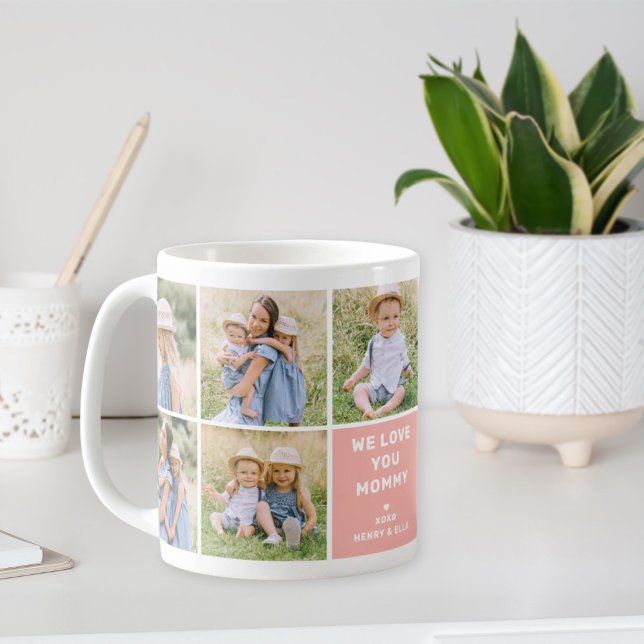 Mug Nous aimons Maman Collage Photo Moderne Rose (Créateur téléchargé)