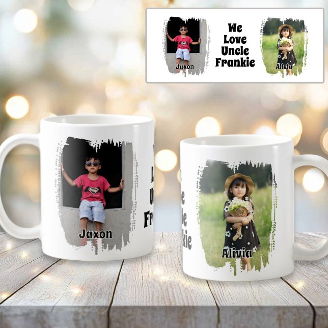 Mug Nous Aimons Notre Oncle Entièrement Personnalisabl (We Love Our Uncle Fully Customizable Two Photo Coffee Mug
)