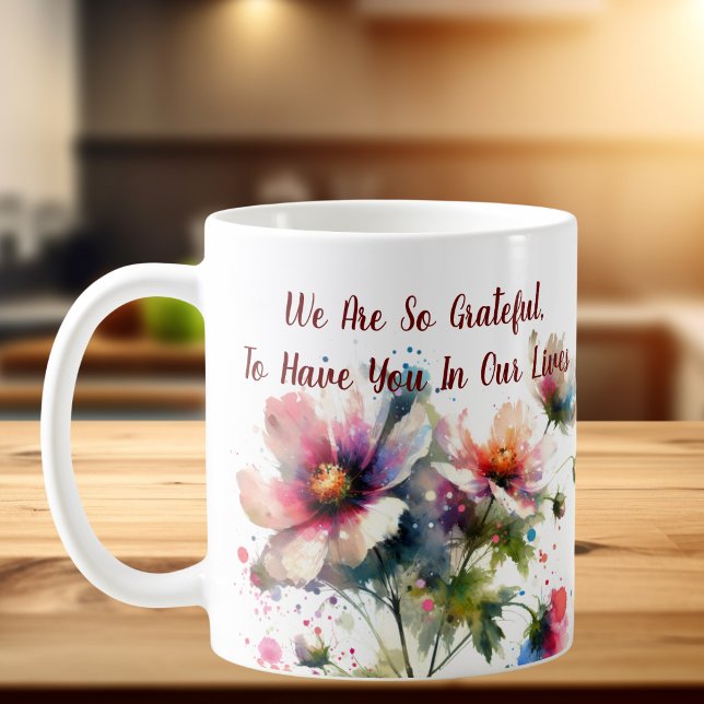 Mug Nous sommes si reconnaissants conception florale ( A gratitude mug. Personalize)