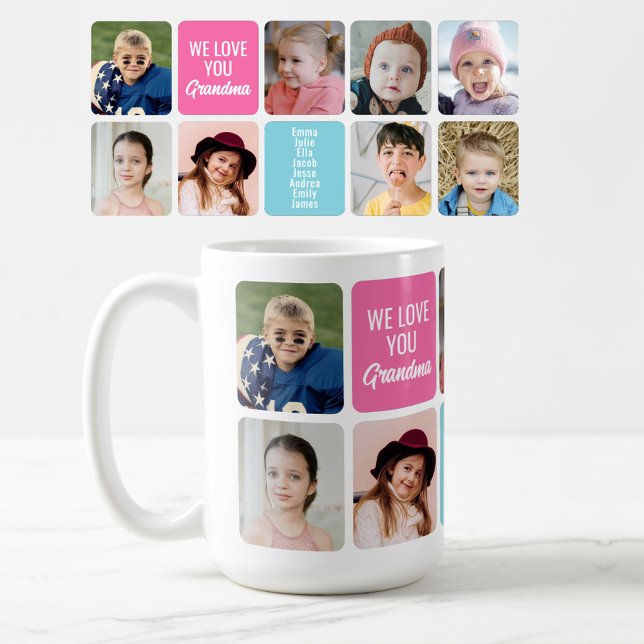 Mug Nous vous aimons grand-mère 8 petits-enfants photo (Créateur téléchargé)