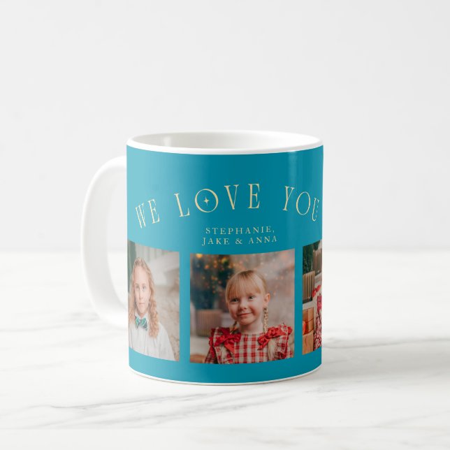 Mug Nous Vous Aimons Papi 4-Photo Bleu Aqua (Devant gauche)