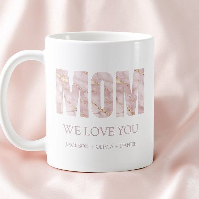 Mug Nous vous aimons Pink Marble Modern Typography Mam (We Love You Pink Marble Modern Typography Mom Coffee Mug)