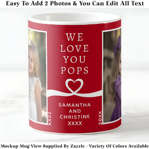 Mug Nous vous aimons Pops 2 Photo personnalisé Rouge M