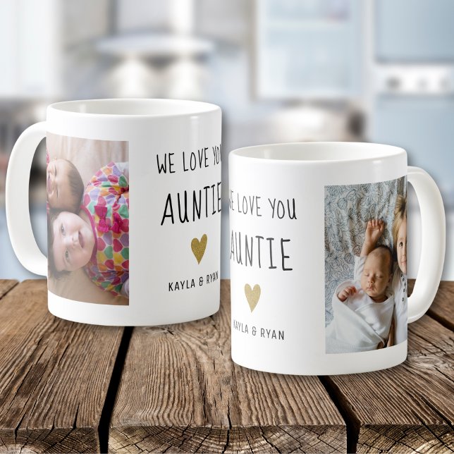 Mug Nous vous aimons Tante Gold Heart 2 Collage de pho (Créateur téléchargé)