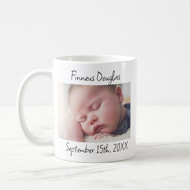 Mug Nouveau bébé personnalisé photo, nom et date (Gauche)