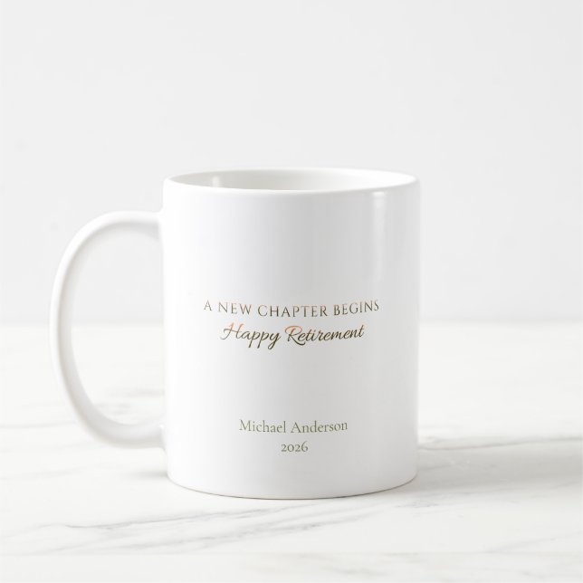 Mug Nouveau Chapitre Commence Nom Année de Retraite (Gauche)