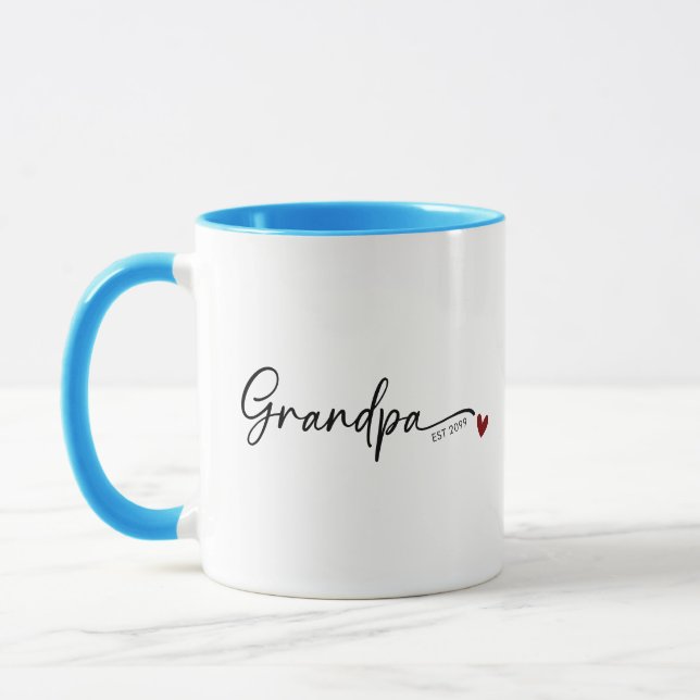 Mug Nouveau Grand-Père Année de Création Script Bleu (Gauche)