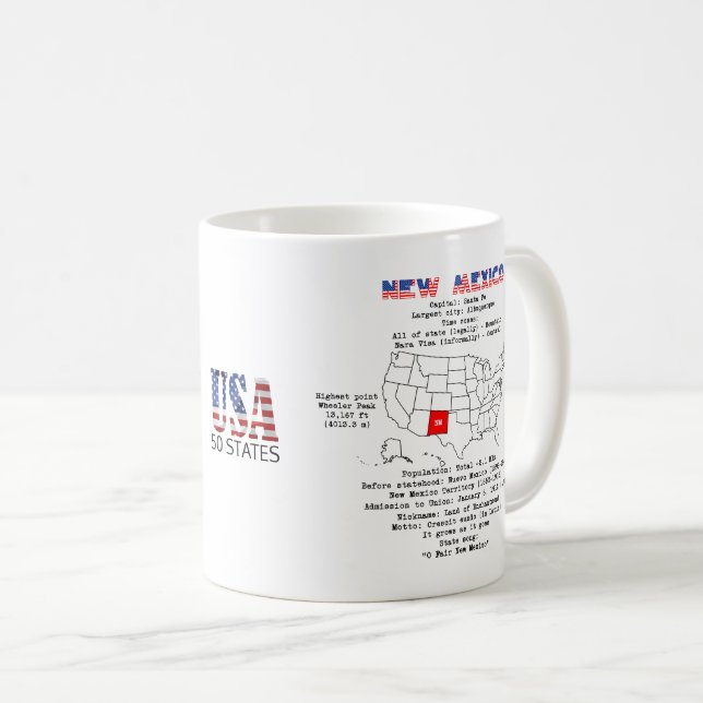 Mug Nouveau-Mexique État américain sur une carte et in (Devant droit)