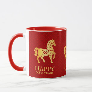 Mug Nouvel An lunaire chinois du Cheval 2026 Rouge Or