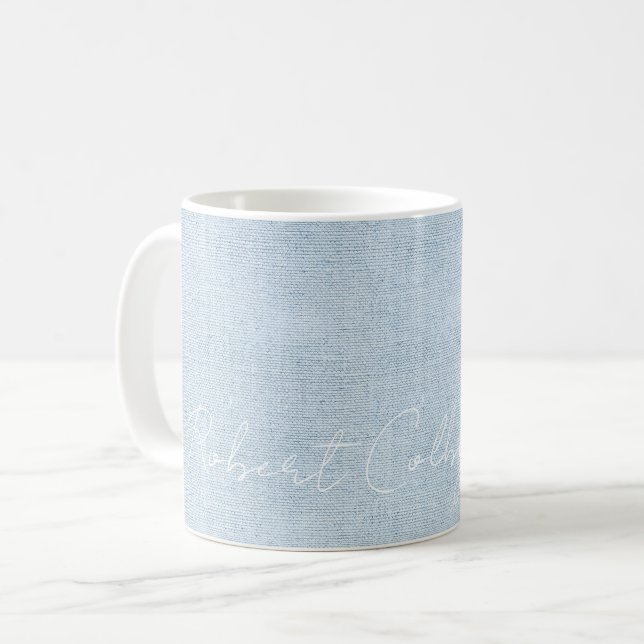 Mug Nouvel enfant NOM Bleu Linge Doux Amour de naissan (Devant gauche)