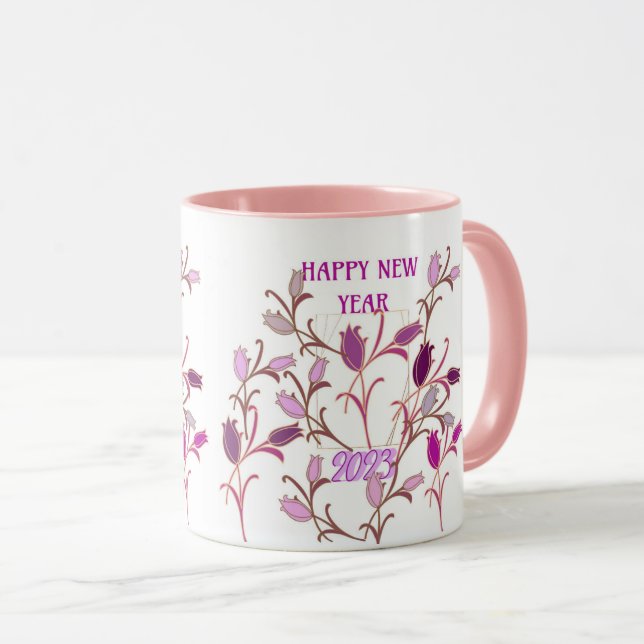 MUG NOUVELLE ANNÉE AVEC UNE ŒUVRE D'ART SIMPLE POU (Devant droit)