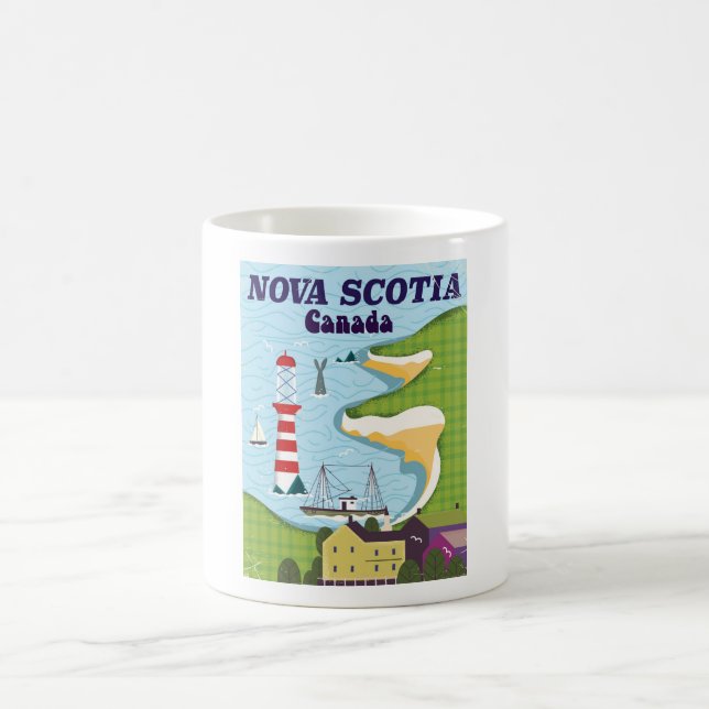 Mug Nouvelle-Écosse Canada Affiche de voyage vintage (Centre)