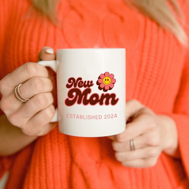 Mug Nouvelle maman, rétro fleur rose année personnalis (Créateur téléchargé)