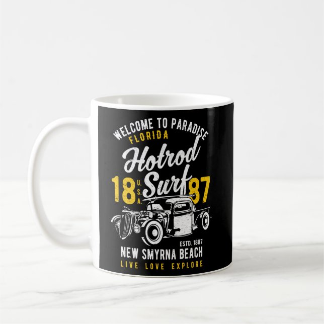 Mug Nouvelle Smyrna Beach Floride Rétro Hotrod Surfs D (Gauche)