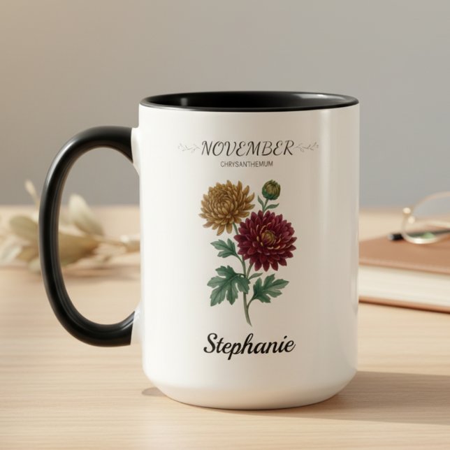 Mug November Birthday Gift Birth Flower Botanical (November birth month flower chrysanthemum birthday coffee mug)