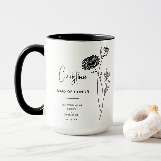 Mug Novembre Maid of Honor | Fleur de chrysanthème (Avec donut)