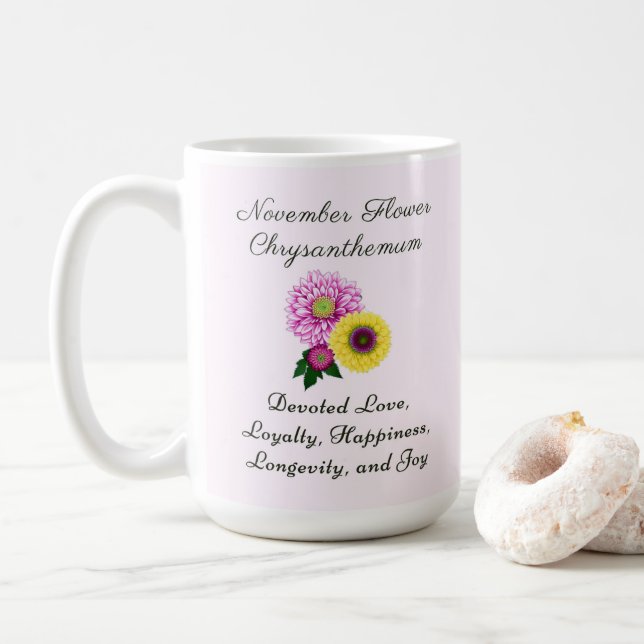 Mug Novembre Mois de naissance Fleur Chrysanthème (Avec donut)