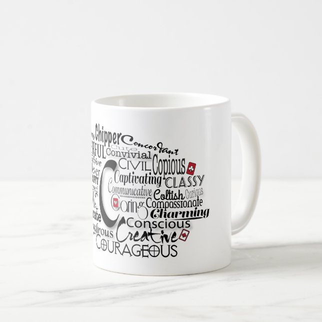 Mug Nuage de mots adjectif commençant par la lettre C (Devant droit)