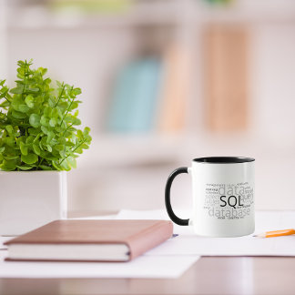 Mug Nuage de mots de base de données SQL monochrome