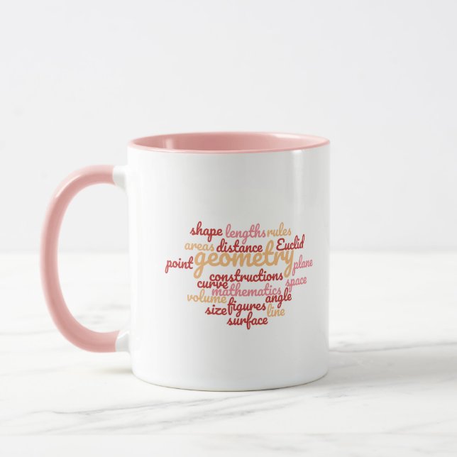 Mug Nuage de mots de géométrie rose (Gauche)