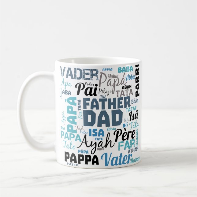 Mug Nuage de mots de typographie Papa père  (Gauche)
