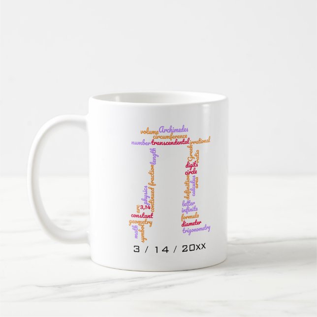 Mug Nuage de mots du jour de Pi (Gauche)