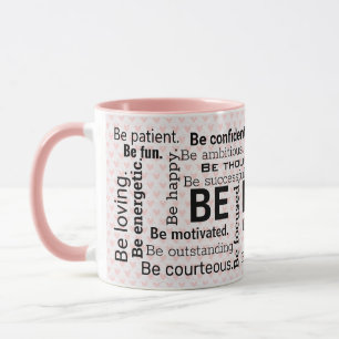 Mug nuage de mots inspirant sur les coeurs roses